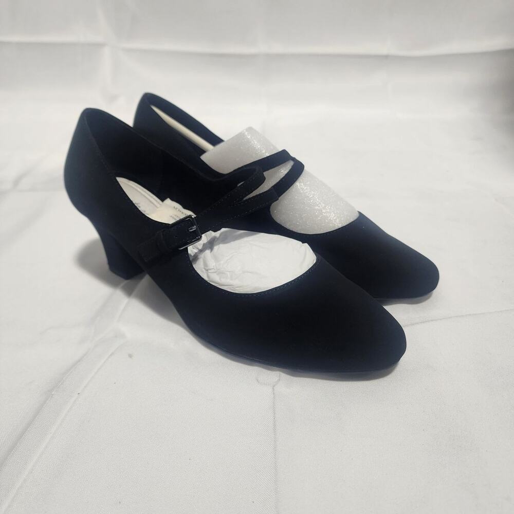 Easy Street Meryl Black Lamy Mary Jane Heels Pumps Womens 9.5 W Wide